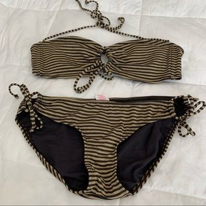 Xhilaration Gold/Black Striped Bikini M/XL